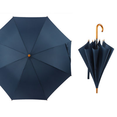 Manche à crochet en bois 8 côtes parapluie avec marque personnalisée de l'entreprise et tissu Pongee 190T