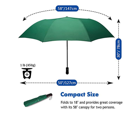 110 cm de diamètre ouvert 2 parapluie pliable avec poignée droite en caoutchouc et double fibre de verre