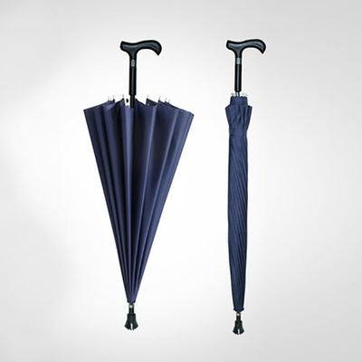 Logo personnalisé noir parapluie à béquille automatique parapluie droite avec côtes en fibre de verre