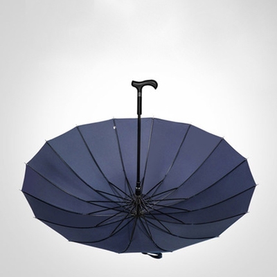 Logo personnalisé noir parapluie à béquille automatique parapluie droite avec côtes en fibre de verre