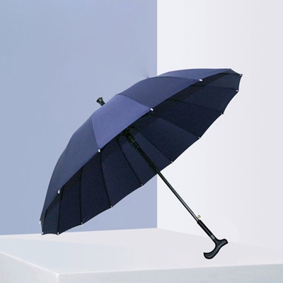 Logo personnalisé noir parapluie à béquille automatique parapluie droite avec côtes en fibre de verre