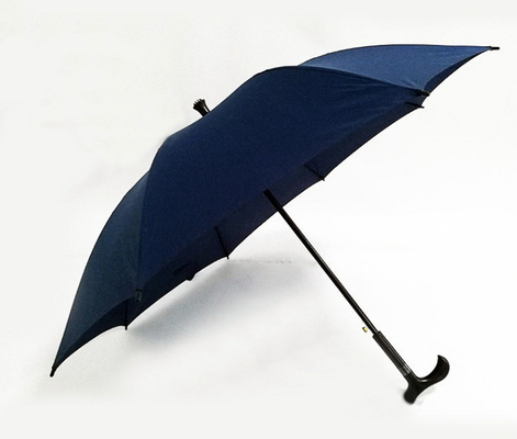 Logo personnalisé noir parapluie à béquille automatique parapluie droite avec côtes en fibre de verre