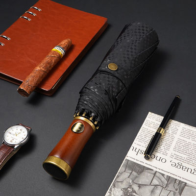 Parapluie publicitaire pour homme X315 BSCI Automatique étanche au vent Luxe Manche en bois doré