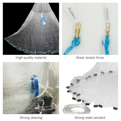 Réseau de coulée de monofilament de nylon à double noeud de 6 pieds pour la pêche récréative