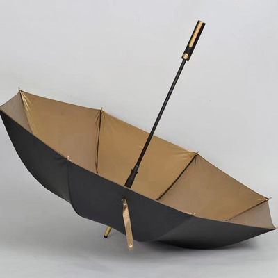 Parapluie en tissu recouvert d'or sur mesure avec commande semi-automatique et poignée dorée