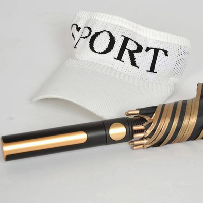 Parapluie en tissu recouvert d'or sur mesure avec commande semi-automatique et poignée dorée