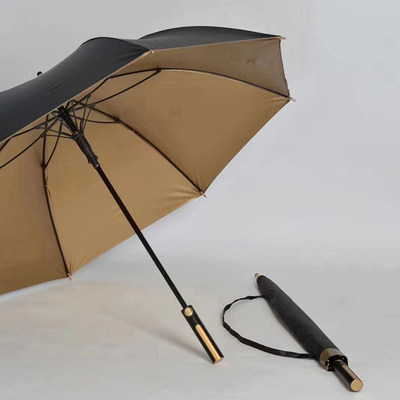 Parapluie en tissu recouvert d'or sur mesure avec commande semi-automatique et poignée dorée