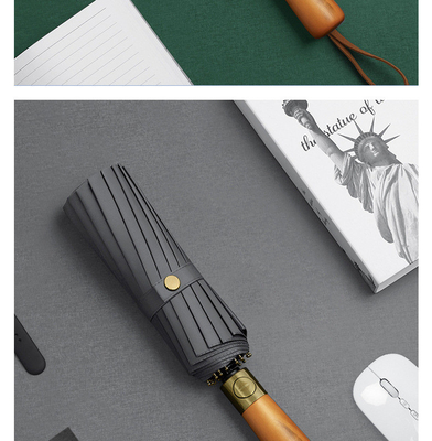 Parapluie automatique en vinyle pour adultes à poignée en bois coréen avec double soleil et pluie