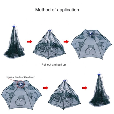 Réseaux de pêche portatifs pièges à appâts à la main avec maille de 3 mm et pliage de 65 cm