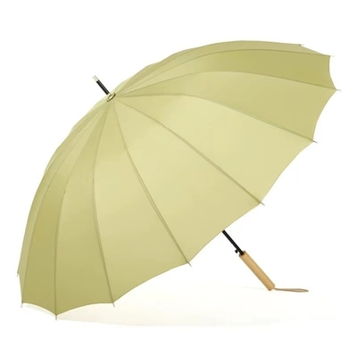 Port de fibre de verre 16K Grand parapluie jaune étanche au vent avec poignée droite en bois