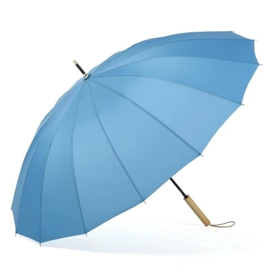 Port de fibre de verre 16K Grand parapluie jaune étanche au vent avec poignée droite en bois