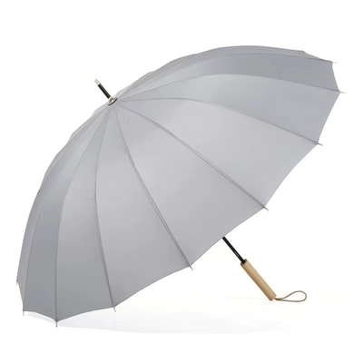 Port de fibre de verre 16K Grand parapluie jaune étanche au vent avec poignée droite en bois