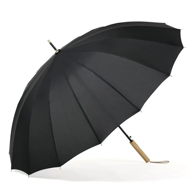 Port de fibre de verre 16K Grand parapluie jaune étanche au vent avec poignée droite en bois