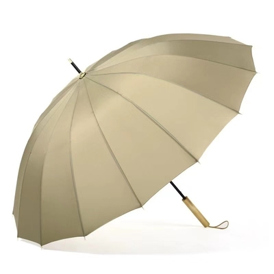 Port de fibre de verre 16K Grand parapluie jaune étanche au vent avec poignée droite en bois
