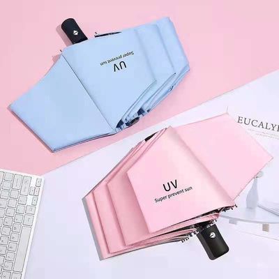 Crème solaire UV Vinyl Femelle Trois parapluie solaire pliable avec impression de dessins personnalisés