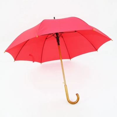 Auto-ouverture du parapluie à bâton en fibre de verre avec poignée en bois et conception personnalisée