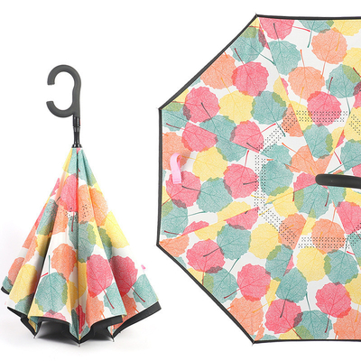 Parapluie à double couche étanche au vent Impression de logo personnalisée avec poignée en caoutchouc C