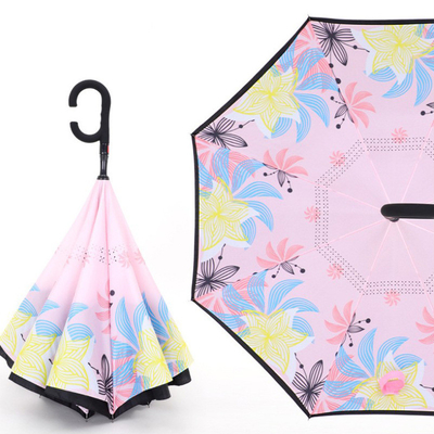 Parapluie à double couche étanche au vent Impression de logo personnalisée avec poignée en caoutchouc C