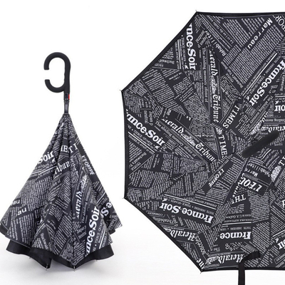 Parapluie à double couche étanche au vent Impression de logo personnalisée avec poignée en caoutchouc C