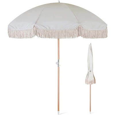 Impression personnalisée parapluie de patio en bois avec tasselles personnalisation du logo du client