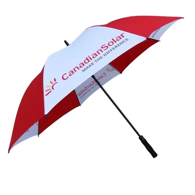 8 nervures en fibre de verre résistant au vent parapluie de golf rouge et blanc avec impression de logo personnalisé