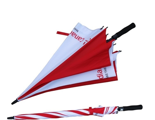 8 nervures en fibre de verre résistant au vent parapluie de golf rouge et blanc avec impression de logo personnalisé