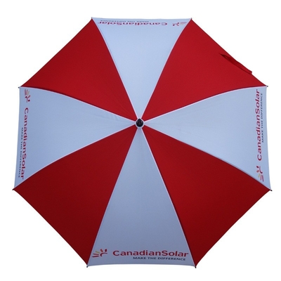 8 nervures en fibre de verre résistant au vent parapluie de golf rouge et blanc avec impression de logo personnalisé