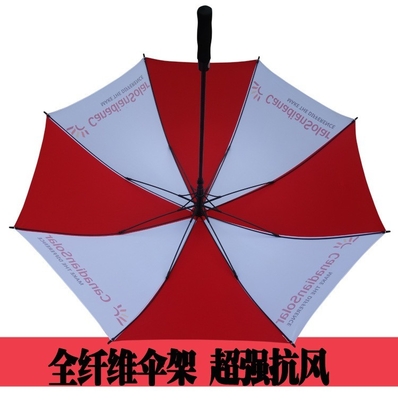 8 nervures en fibre de verre résistant au vent parapluie de golf rouge et blanc avec impression de logo personnalisé