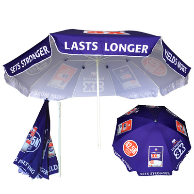 2.4 mètres de diamètre ouvert Logo personnalisé parapluie de plage Pongee pour la publicité en plein air
