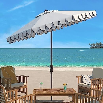 Parapluie de plage de 9 pouces en noir et blanc Auto Tilt pour la collection extérieure