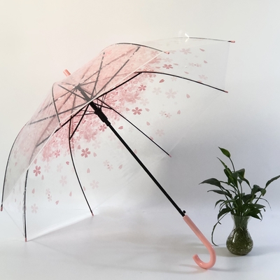 Plastique J Manche personnalisé professionnel POE clair Compact Sakura parapluie pour les voyages