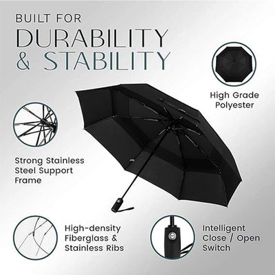 Logo personnalisé Double parapluie pliable Un clic ouvrir parapluie de voyage pour cadeau publicitaire