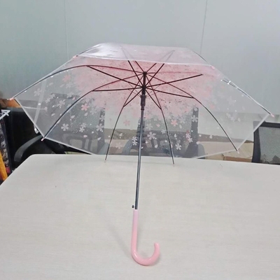 Plastique J Manche personnalisé professionnel POE clair Compact Sakura parapluie pour les voyages