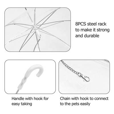 Parapluie en plastique pour animaux de compagnie en plastique blanc transparent et imperméable à l' eau pliable avec poignée en aluminium