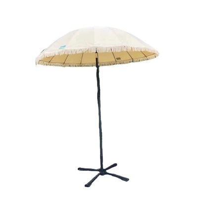 16K Vintage Boho Poteaux en bois toile Frange jaune Soleil extérieur Parasoles de plage Parapluie avec tasselles