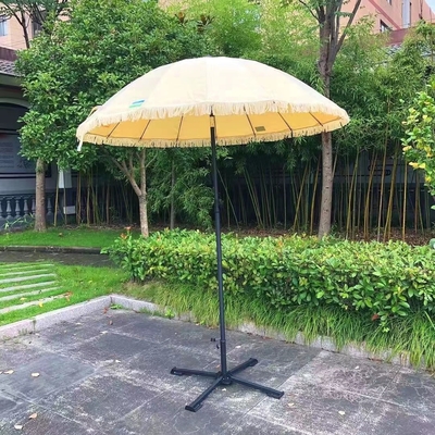16K Vintage Boho Poteaux en bois toile Frange jaune Soleil extérieur Parasoles de plage Parapluie avec tasselles