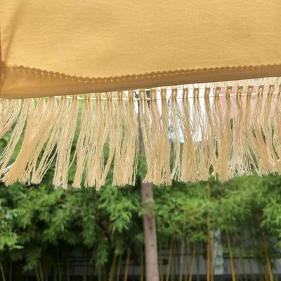 16K Vintage Boho Poteaux en bois toile Frange jaune Soleil extérieur Parasoles de plage Parapluie avec tasselles