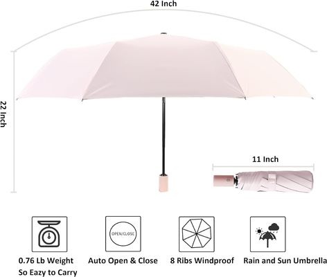 Parapluie rose de 95 cm de diamètre ouvert, cadeau parfait pour les femmes en saison des pluies.