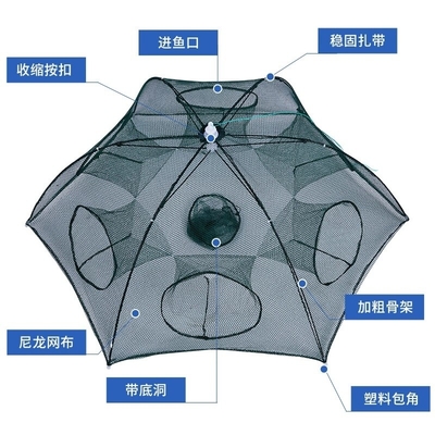Réseau de parapluie à cage de poisson pliable à cages multiples, de style classique, pour la pêche au parapluie noir