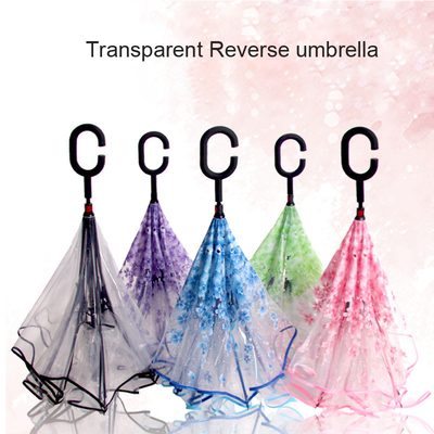 23 pouces 8K Promotion Eco-friendly Droite POE Sakura Parapluie en plastique rétro transparente