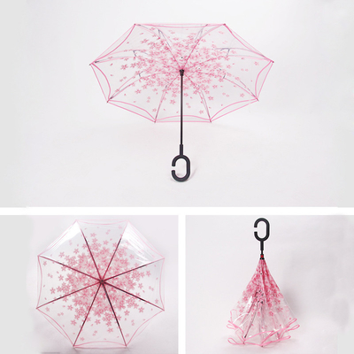 23 pouces 8K Promotion Eco-friendly Droite POE Sakura Parapluie en plastique rétro transparente