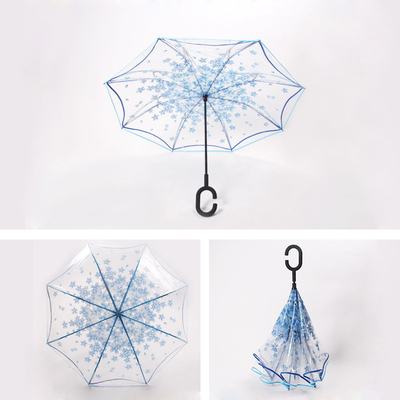 23 pouces 8K Promotion Eco-friendly Droite POE Sakura Parapluie en plastique rétro transparente
