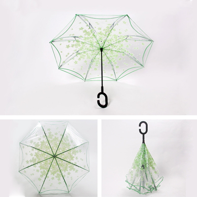 23 pouces 8K Promotion Eco-friendly Droite POE Sakura Parapluie en plastique rétro transparente