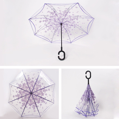 23 pouces 8K Promotion Eco-friendly Droite POE Sakura Parapluie en plastique rétro transparente
