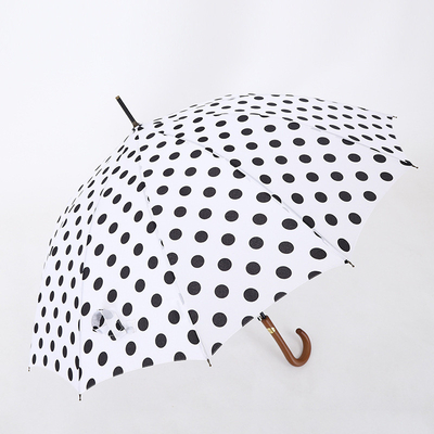 Parapluie imprimé à poignée longue avec poignée incurvée en bois massif et tissu Pongee 190T-50D