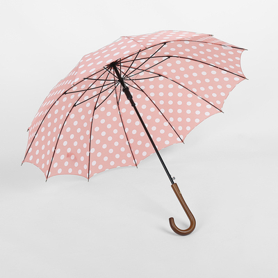 Parapluie imprimé à poignée longue avec poignée incurvée en bois massif et tissu Pongee 190T-50D