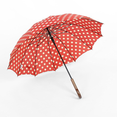 Parapluie imprimé à poignée longue avec poignée incurvée en bois massif et tissu Pongee 190T-50D