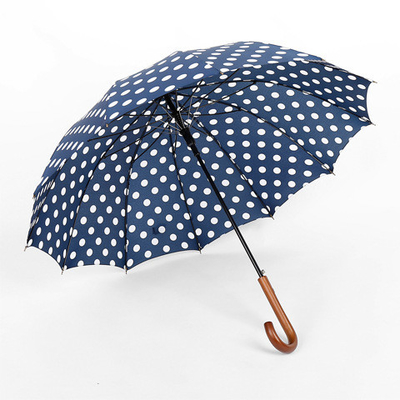 Parapluie imprimé à poignée longue avec poignée incurvée en bois massif et tissu Pongee 190T-50D