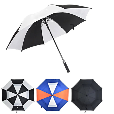 Ombrelle de golf personnalisée en noir et blanc avec 120 cm de diamètre ouvert
