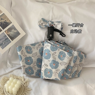 Niveau d'apparence personnalisé Fleurs bleues Ombrelle solaire Crème solaire Parapluie avec cadre métallique